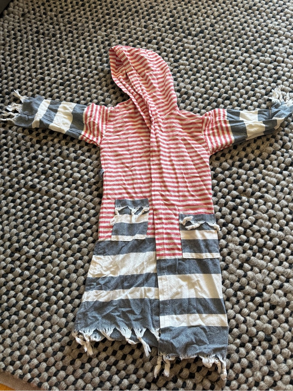 Kids Hooded Stripe Turkish Towel Robe - Blue, Red & White- Home&Loft